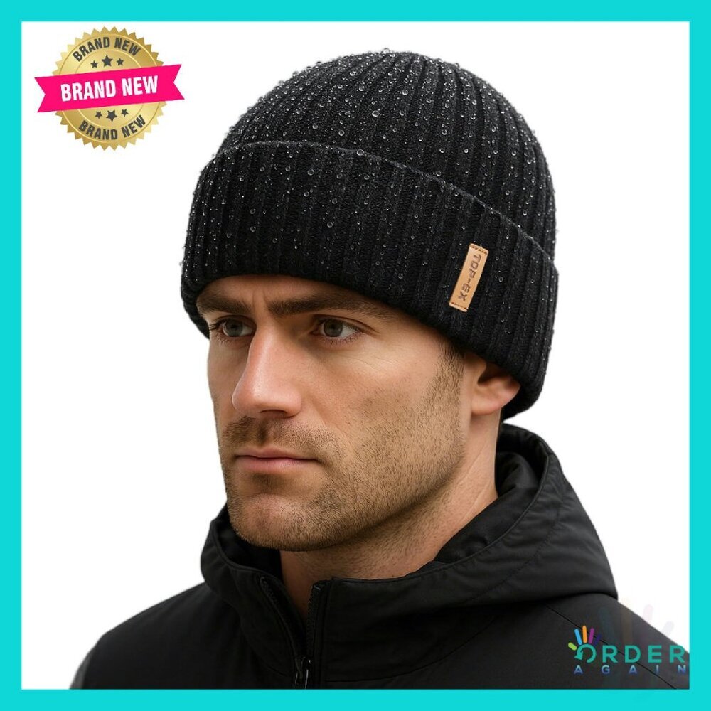 Fleece Lined Waterproof Beanie Winter Warm Knit Skull Cap Unisex Thermal